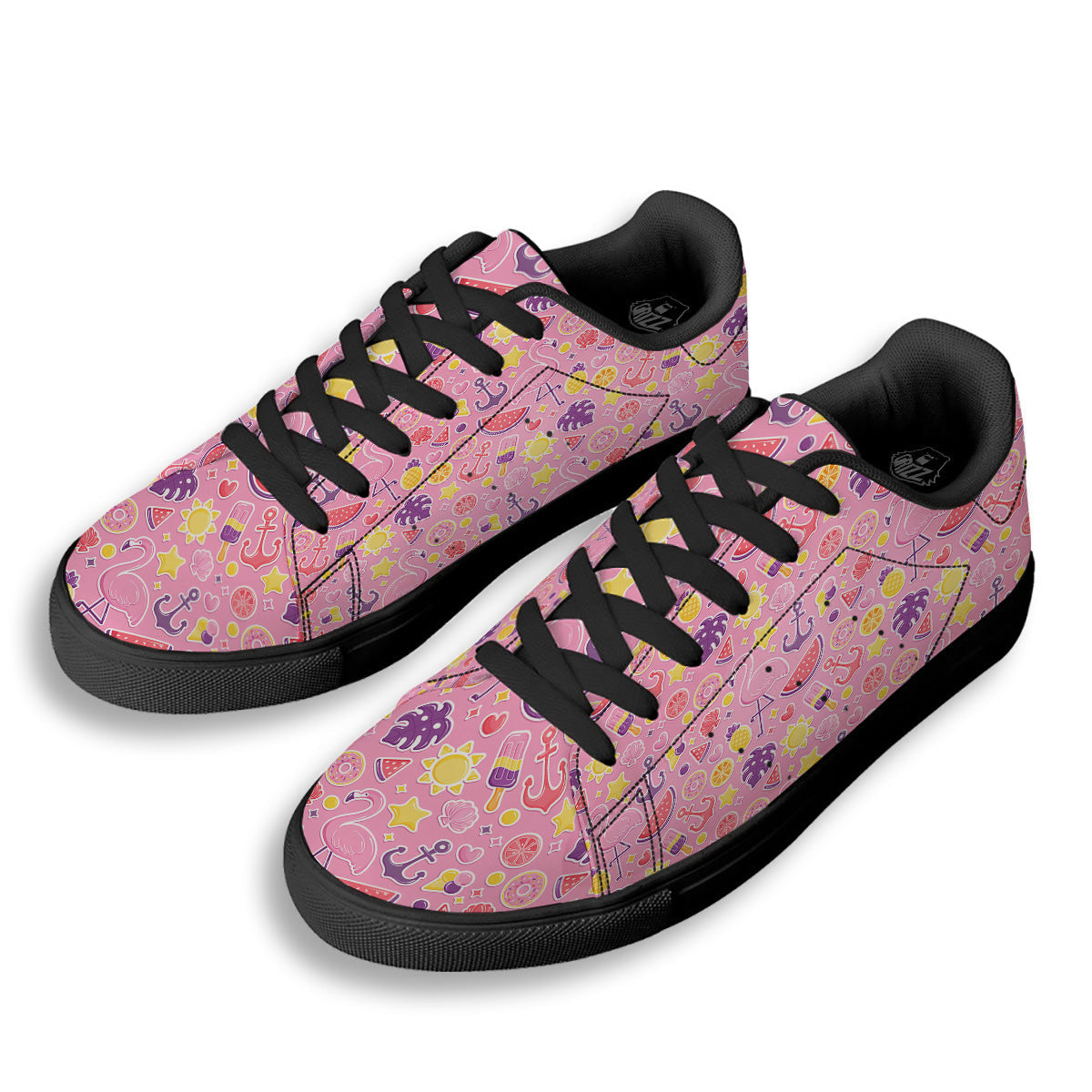 Pink Flamingo Summer Beach Print Pattern Black Low Top Sneakers-grizzshop