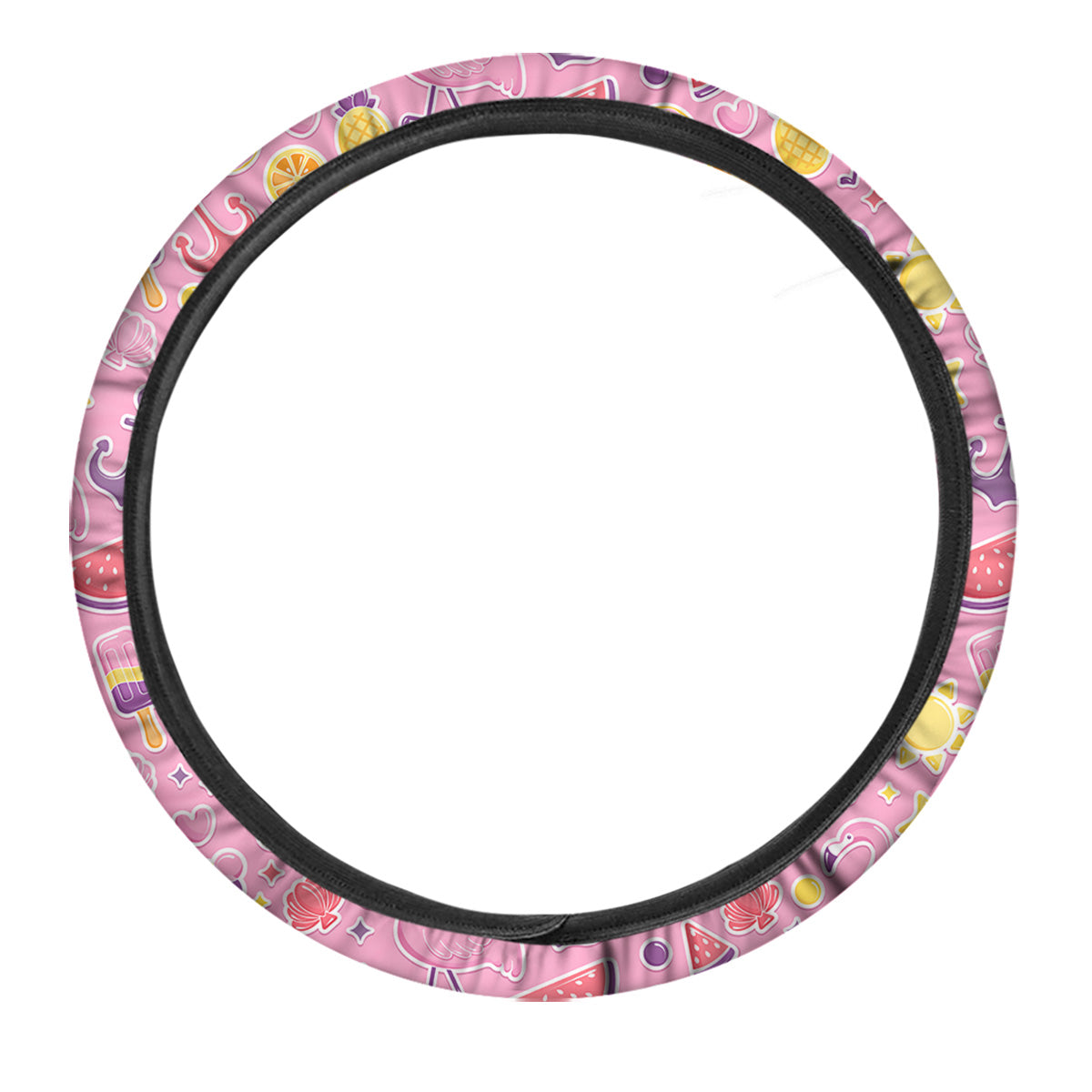 Pink Flamingo Summer Beach Print Pattern Car Steering Wheel Cover-grizzshop