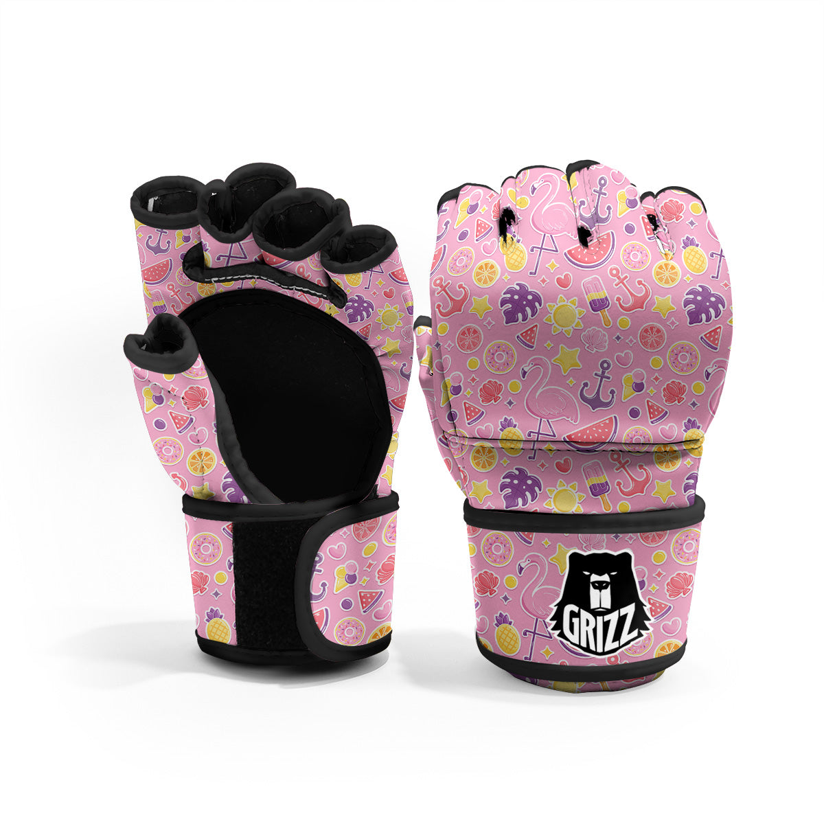 Pink Flamingo Summer Beach Print Pattern MMA Gloves-grizzshop