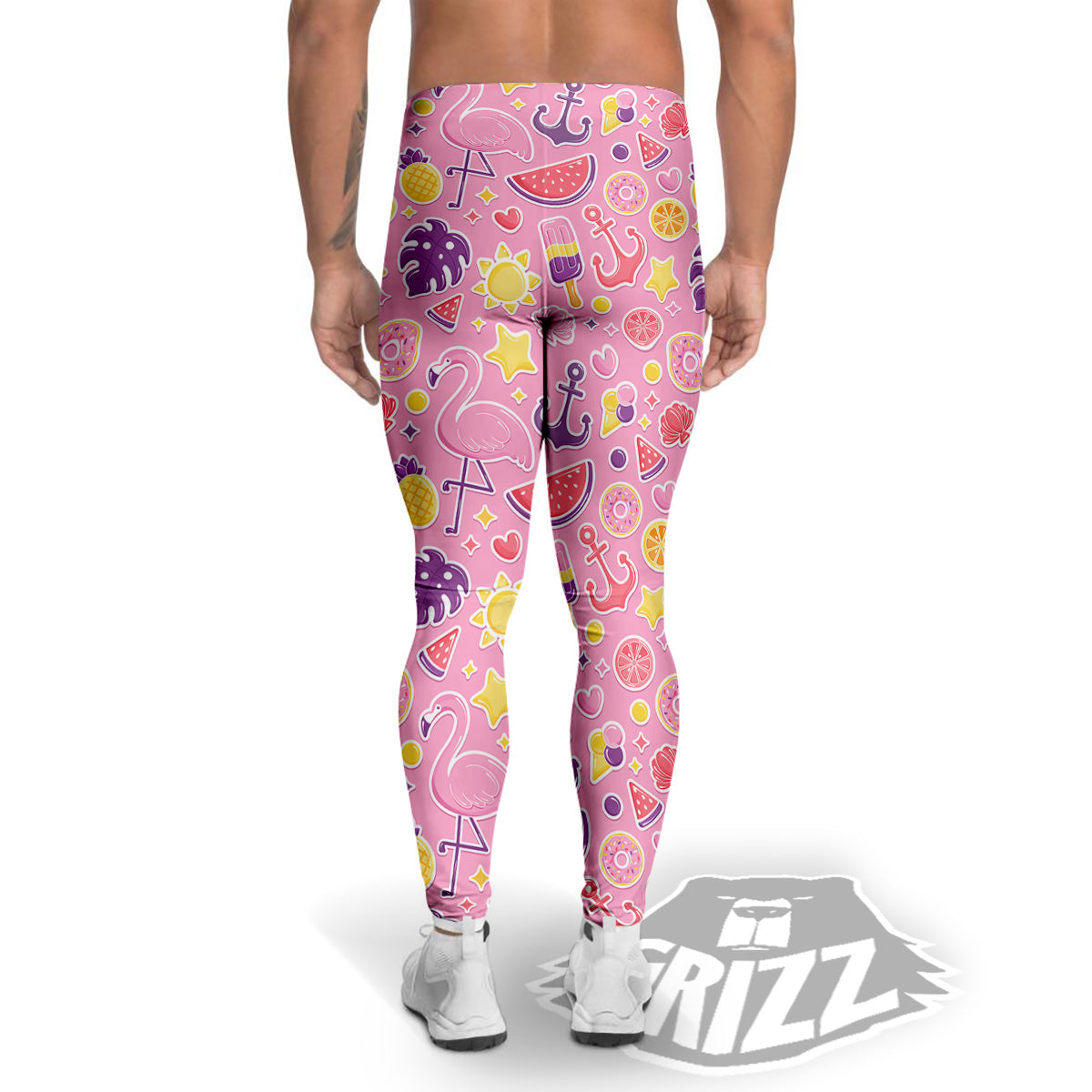 Pink Flamingo Summer Beach Print Pattern Men's Leggings-grizzshop