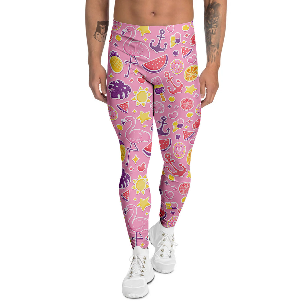 Pink Flamingo Summer Beach Print Pattern Men's Leggings-grizzshop