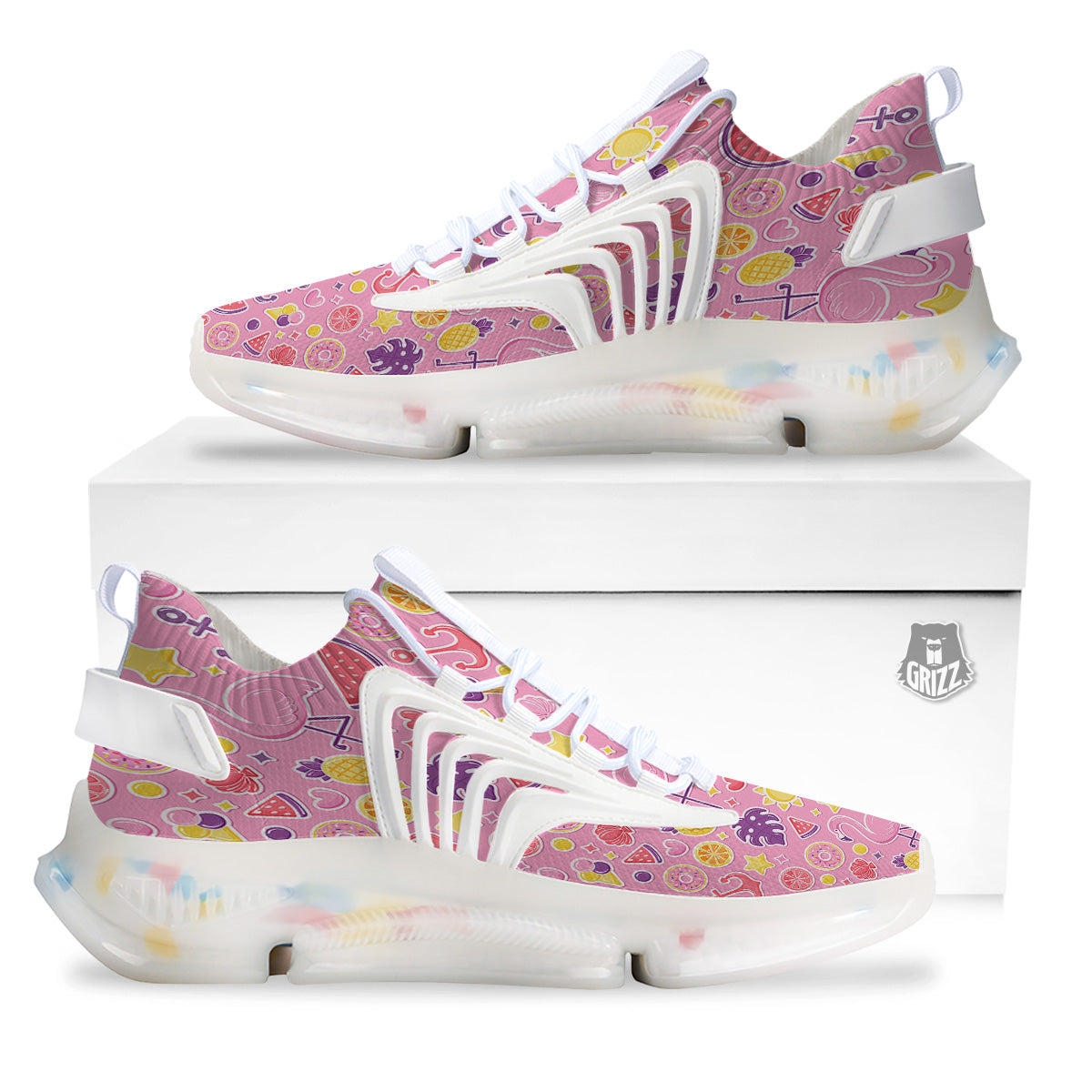 Pink Flamingo Summer Beach Print Pattern White Gym Shoes-grizzshop