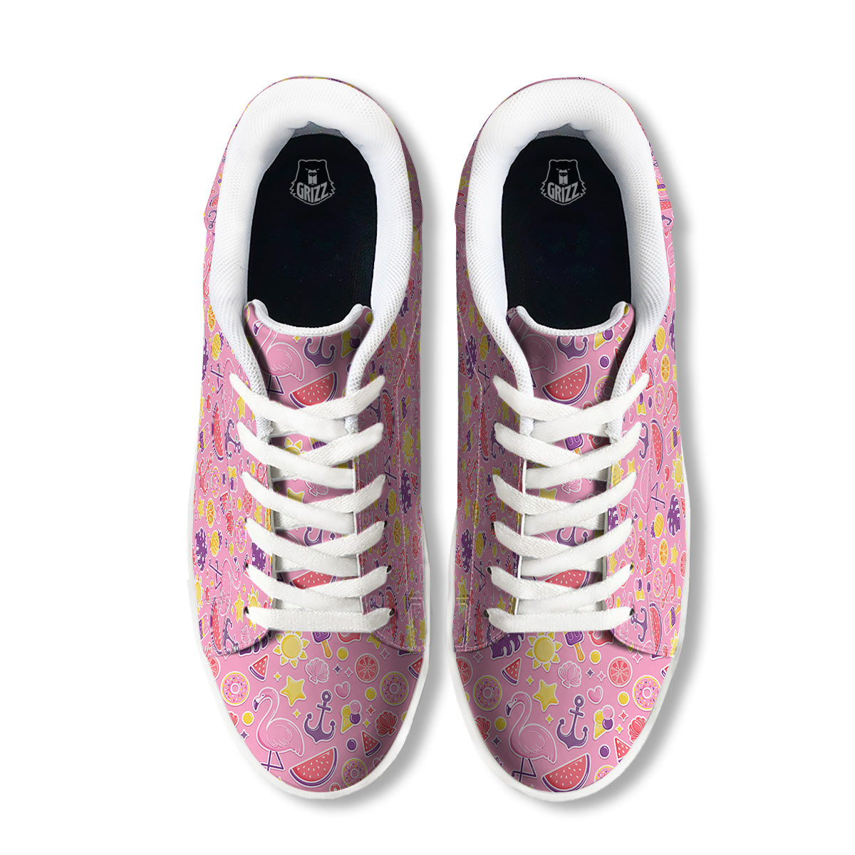 Pink Flamingo Summer Beach Print Pattern White Low Top Sneakers-grizzshop