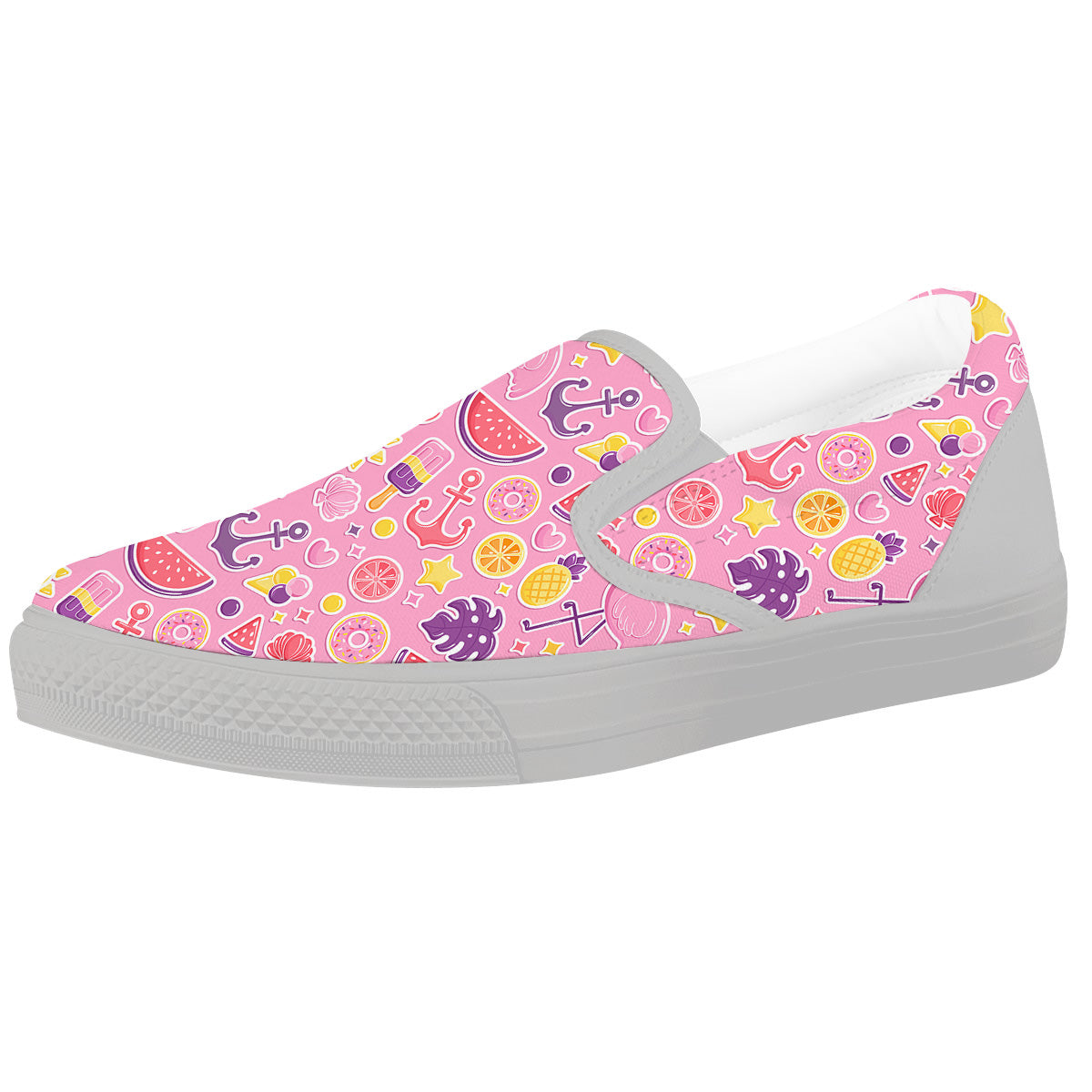 Pink Flamingo Summer Beach Print Pattern White Slip On Shoes-grizzshop