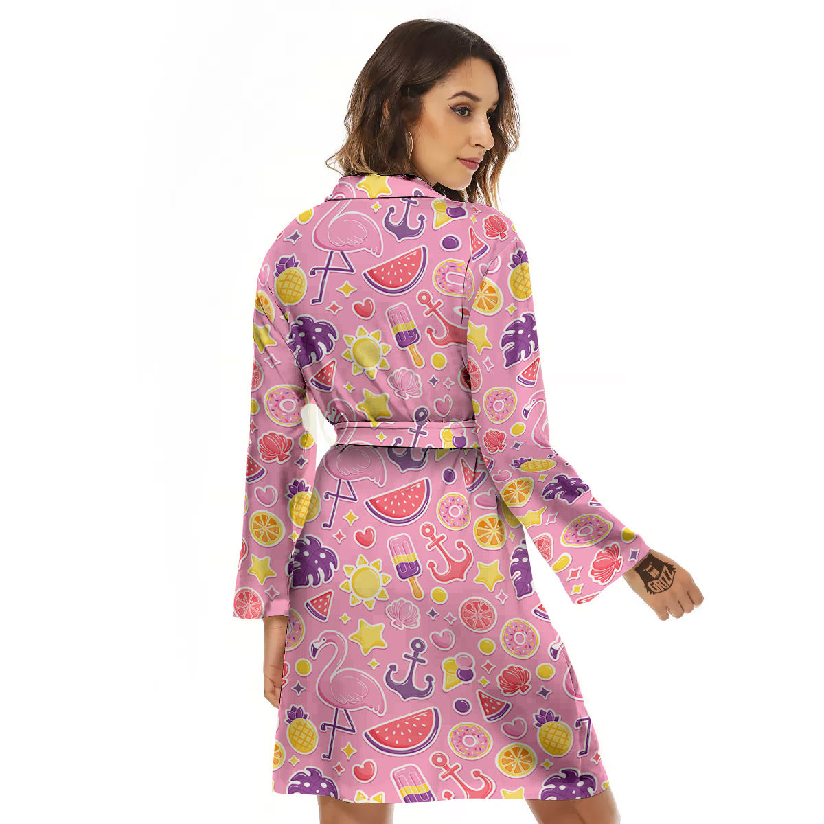 Pink Flamingo Summer Beach Print Pattern Women's Robe-grizzshop