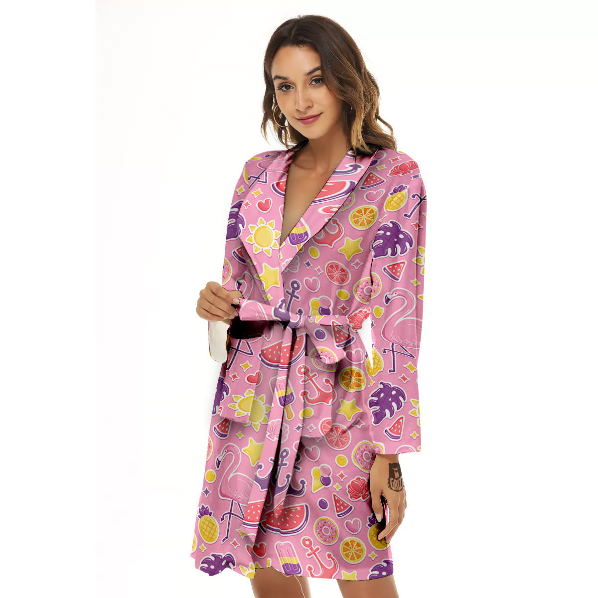 Pink Flamingo Summer Beach Print Pattern Women's Robe-grizzshop