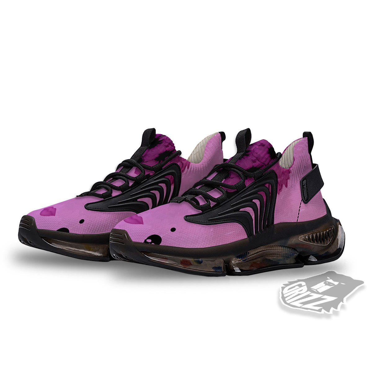 Pink Floral And Frida Kahlo Print Black Gym Shoes-grizzshop