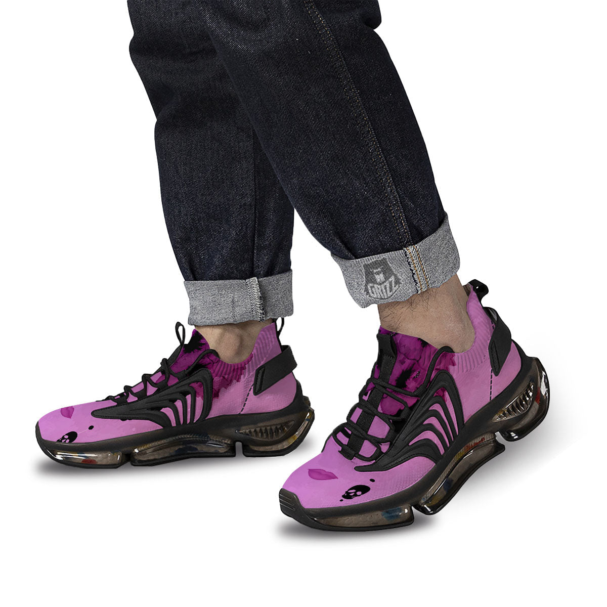 Pink Floral And Frida Kahlo Print Black Gym Shoes-grizzshop