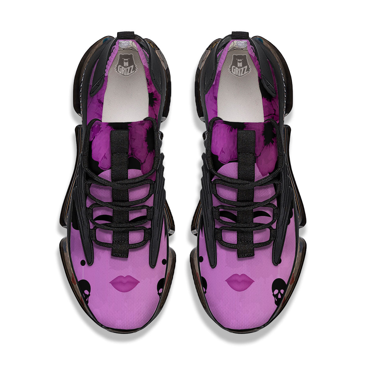 Pink Floral And Frida Kahlo Print Black Gym Shoes-grizzshop
