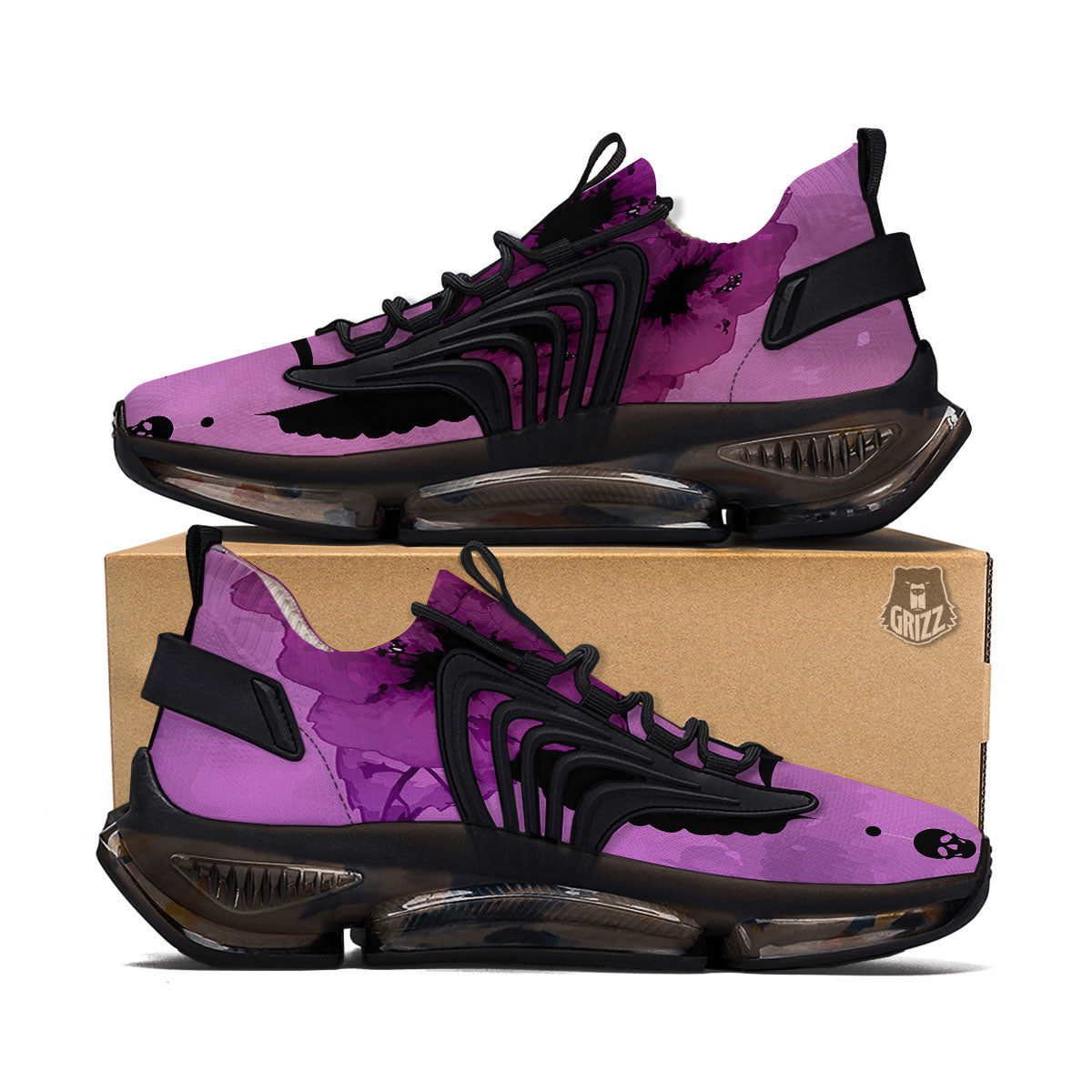 Pink Floral And Frida Kahlo Print Black Gym Shoes-grizzshop