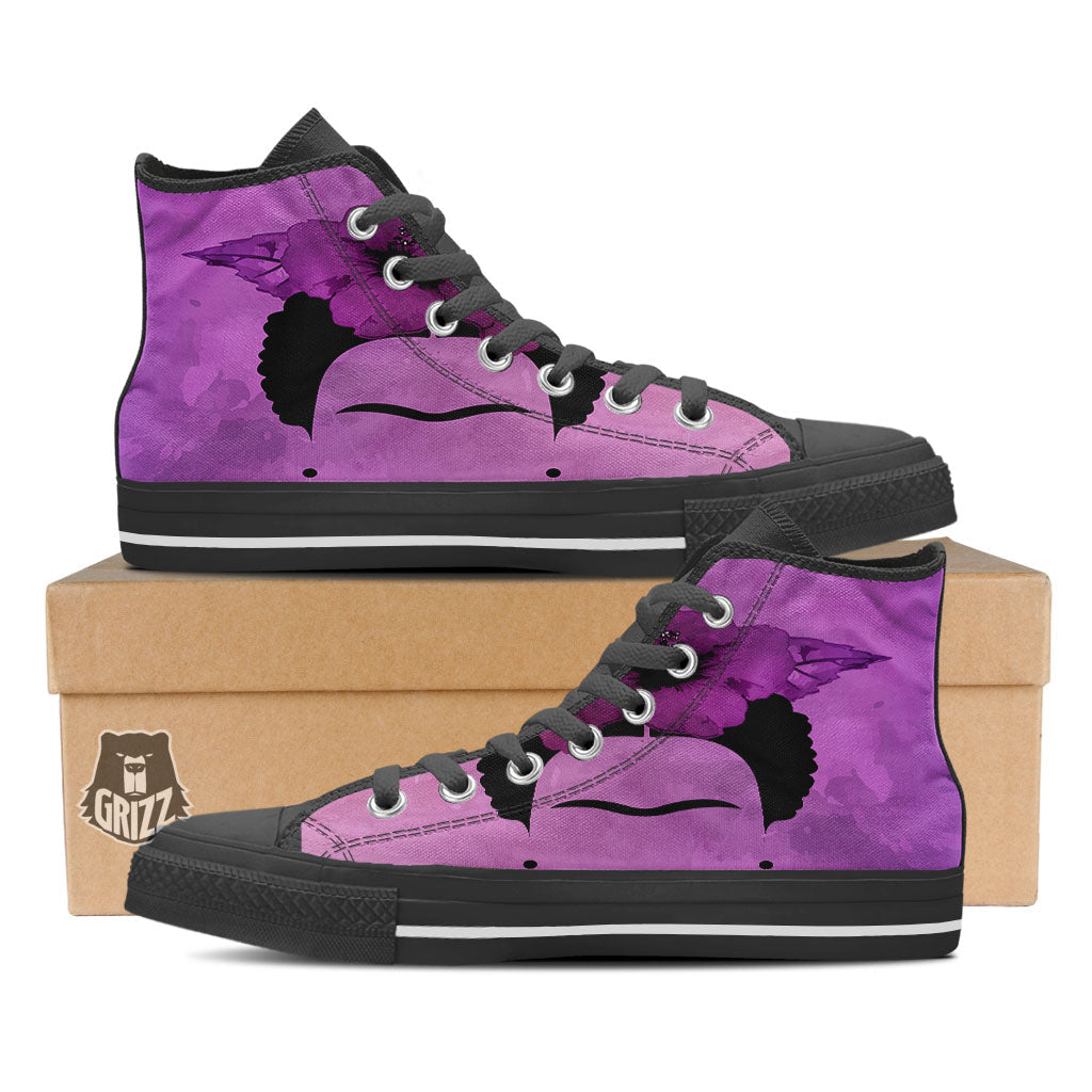 Pink Floral And Frida Kahlo Print Black High Top Shoes-grizzshop