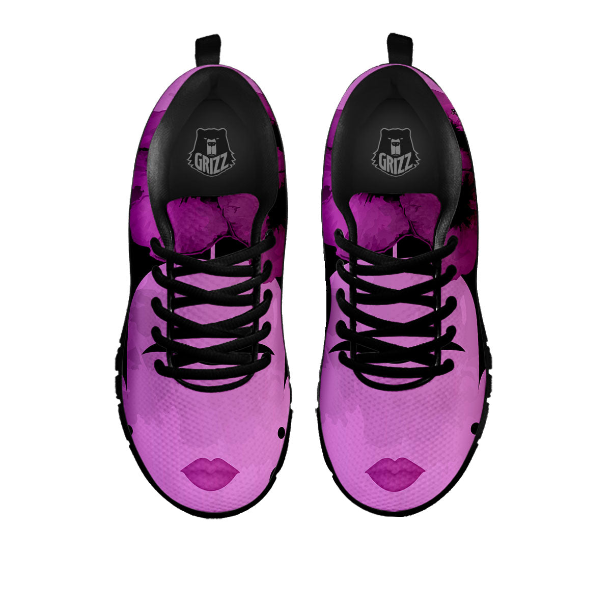 Pink Floral And Frida Kahlo Print Black Sneaker-grizzshop