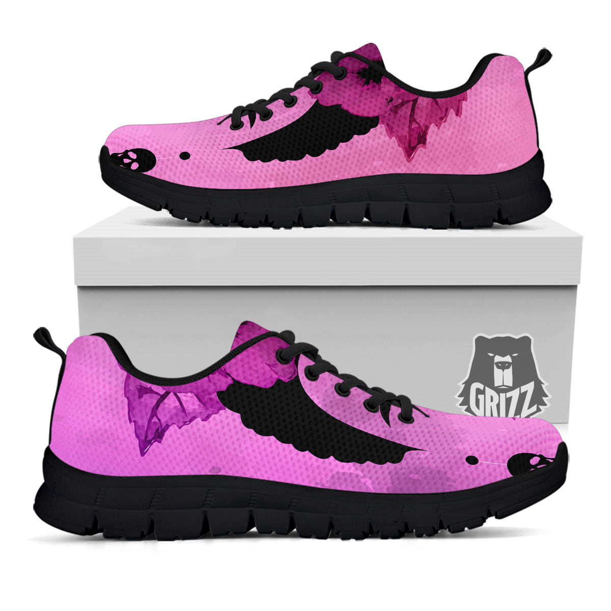 Pink Floral And Frida Kahlo Print Black Sneaker-grizzshop