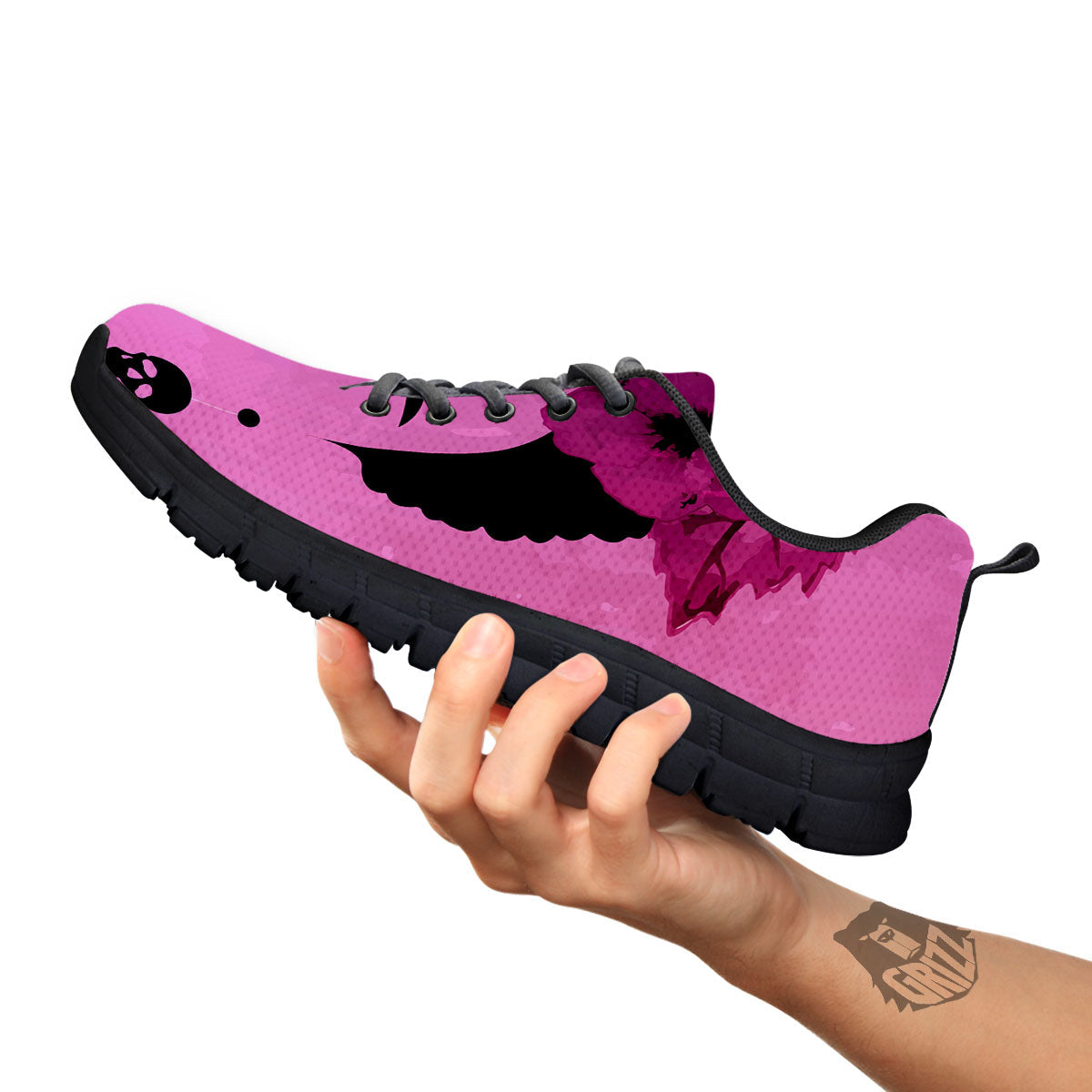Pink Floral And Frida Kahlo Print Black Sneaker-grizzshop