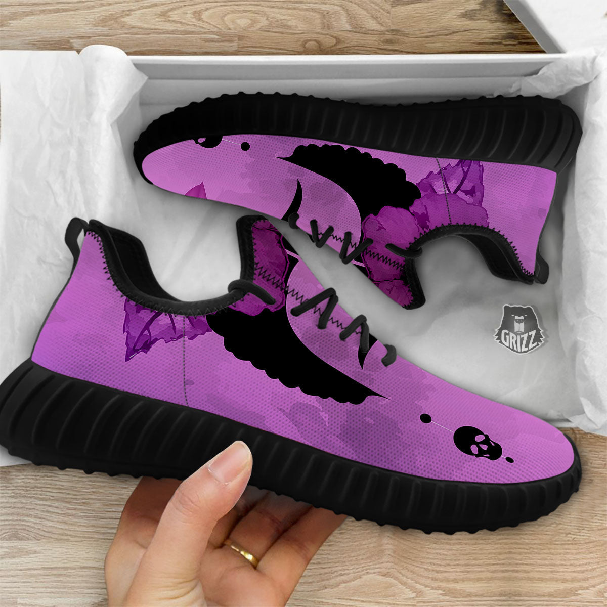 Pink Floral And Frida Kahlo Print Black Walking Shoes-grizzshop