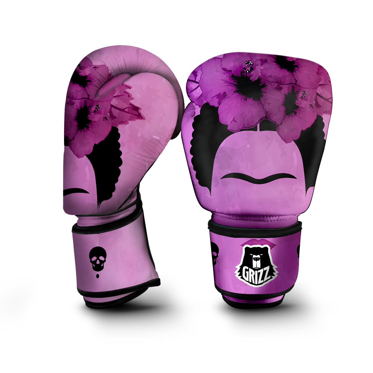 Pink Floral And Frida Kahlo Print Boxing Gloves-grizzshop