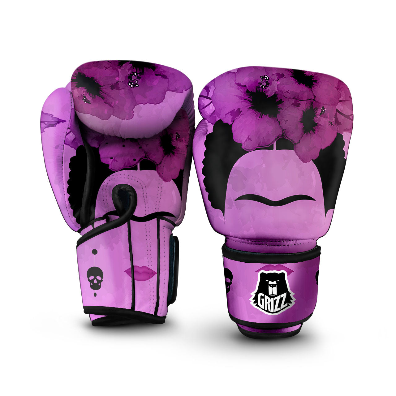 Pink Floral And Frida Kahlo Print Boxing Gloves-grizzshop