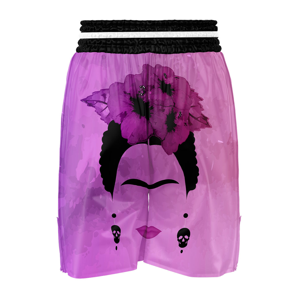 Pink Floral And Frida Kahlo Print Boxing Shorts-grizzshop