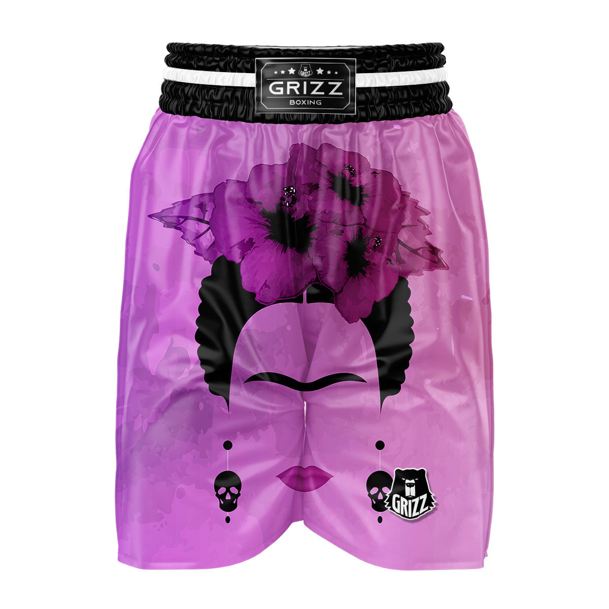 Pink Floral And Frida Kahlo Print Boxing Shorts-grizzshop