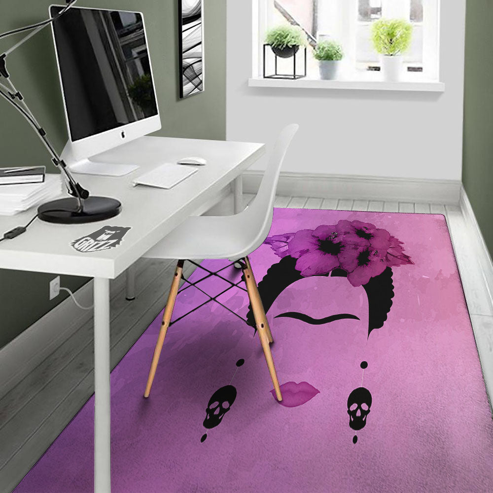 Pink Floral And Frida Kahlo Print Floor Mat-grizzshop