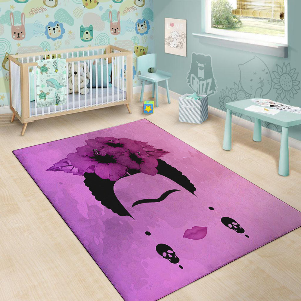 Pink Floral And Frida Kahlo Print Floor Mat-grizzshop