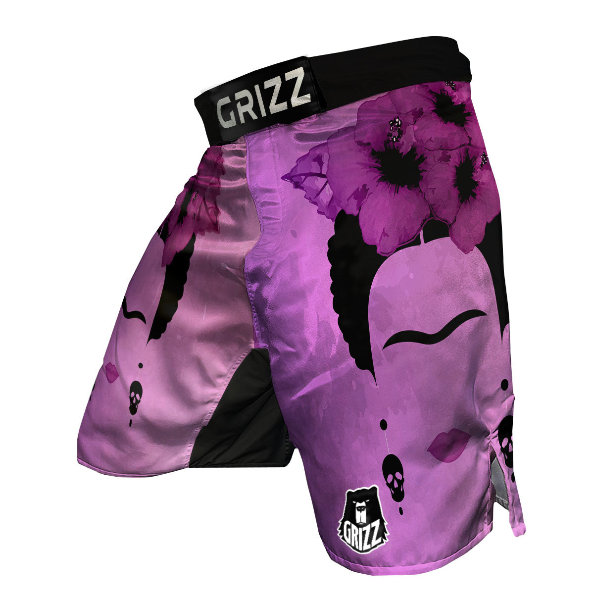 Pink Floral And Frida Kahlo Print MMA Shorts-grizzshop