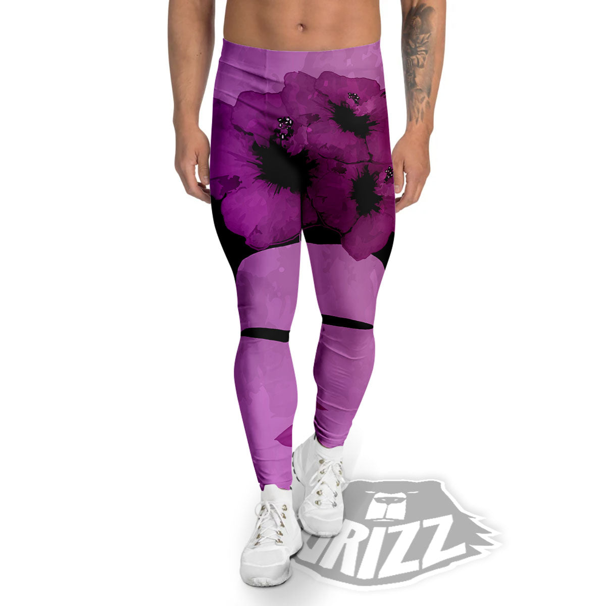 Pink Floral And Frida Kahlo Print Men's Leggings-grizzshop