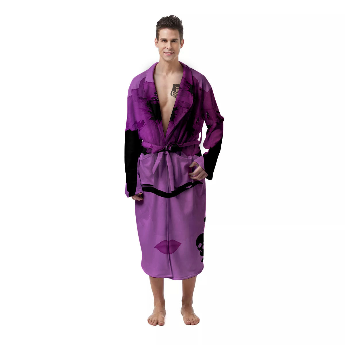 Pink Floral And Frida Kahlo Print Men's Robe-grizzshop