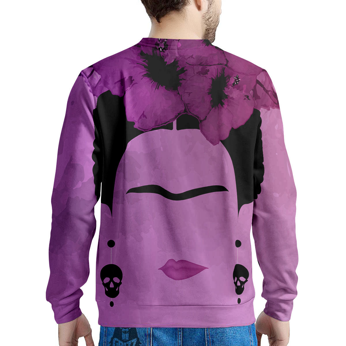 Pink Floral And Frida Kahlo Print Men's Sweatshirt-grizzshop
