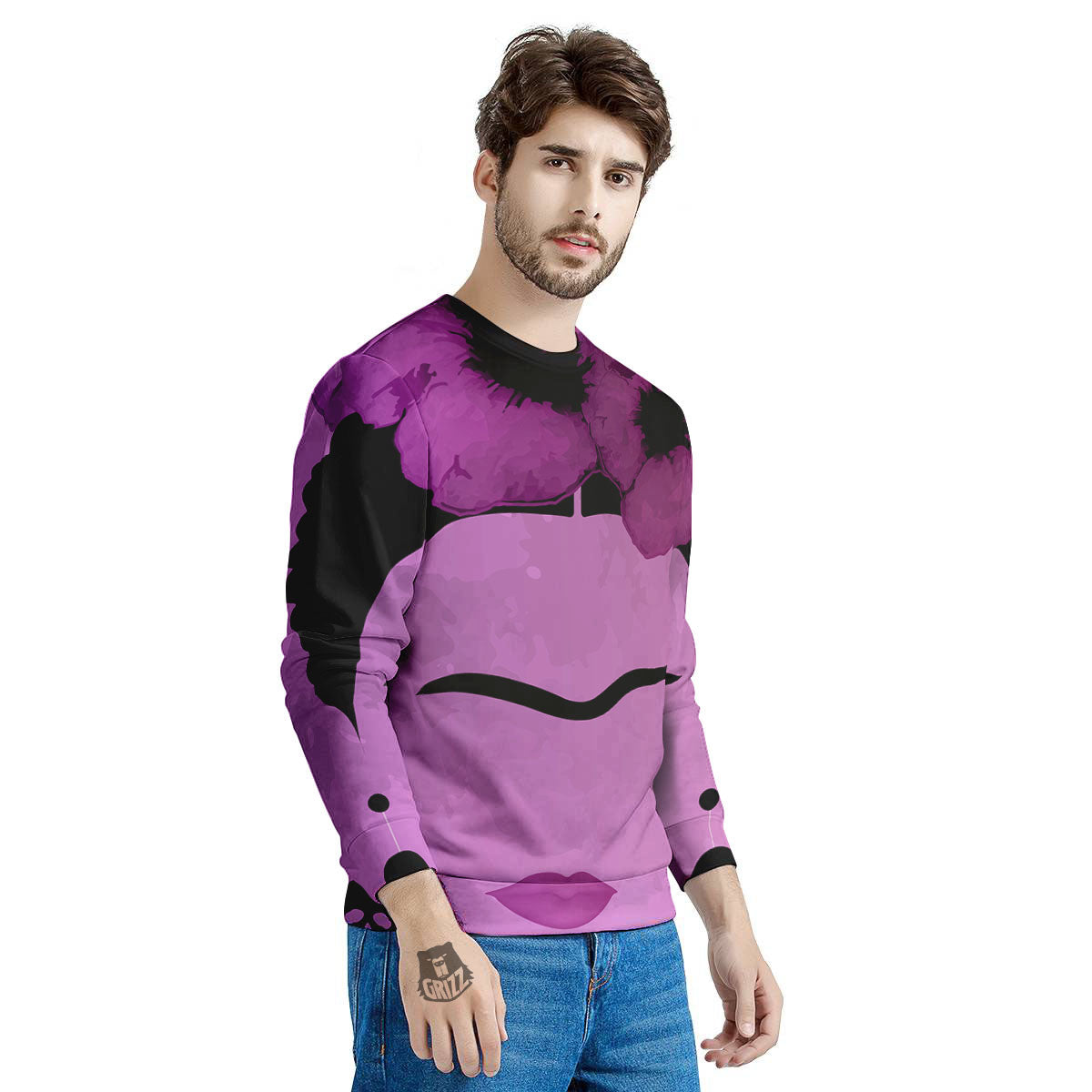 Pink Floral And Frida Kahlo Print Men's Sweatshirt-grizzshop
