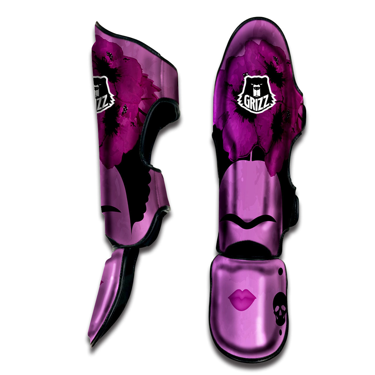 Pink Floral And Frida Kahlo Print Muay Thai Shin Guards-grizzshop