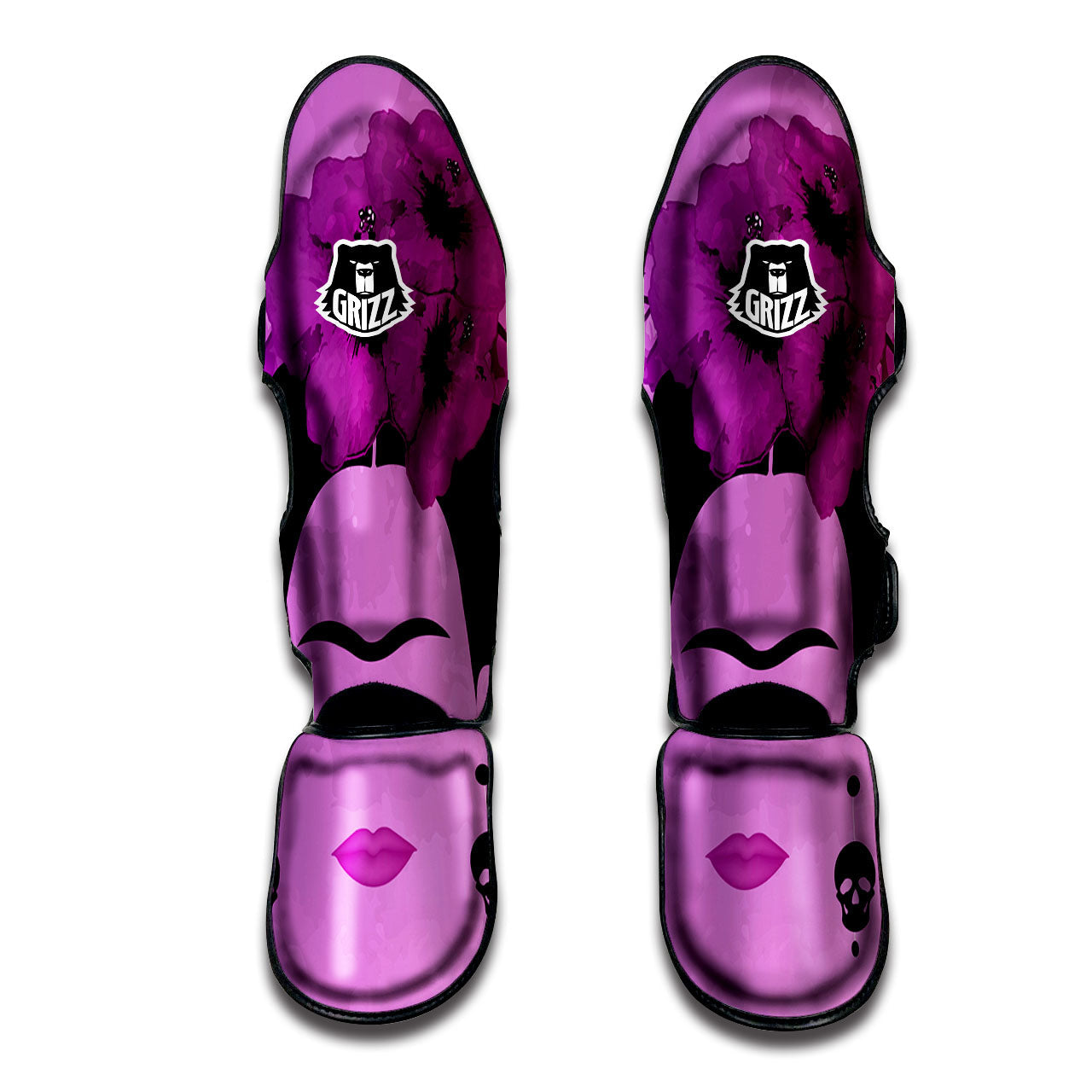 Pink Floral And Frida Kahlo Print Muay Thai Shin Guards-grizzshop