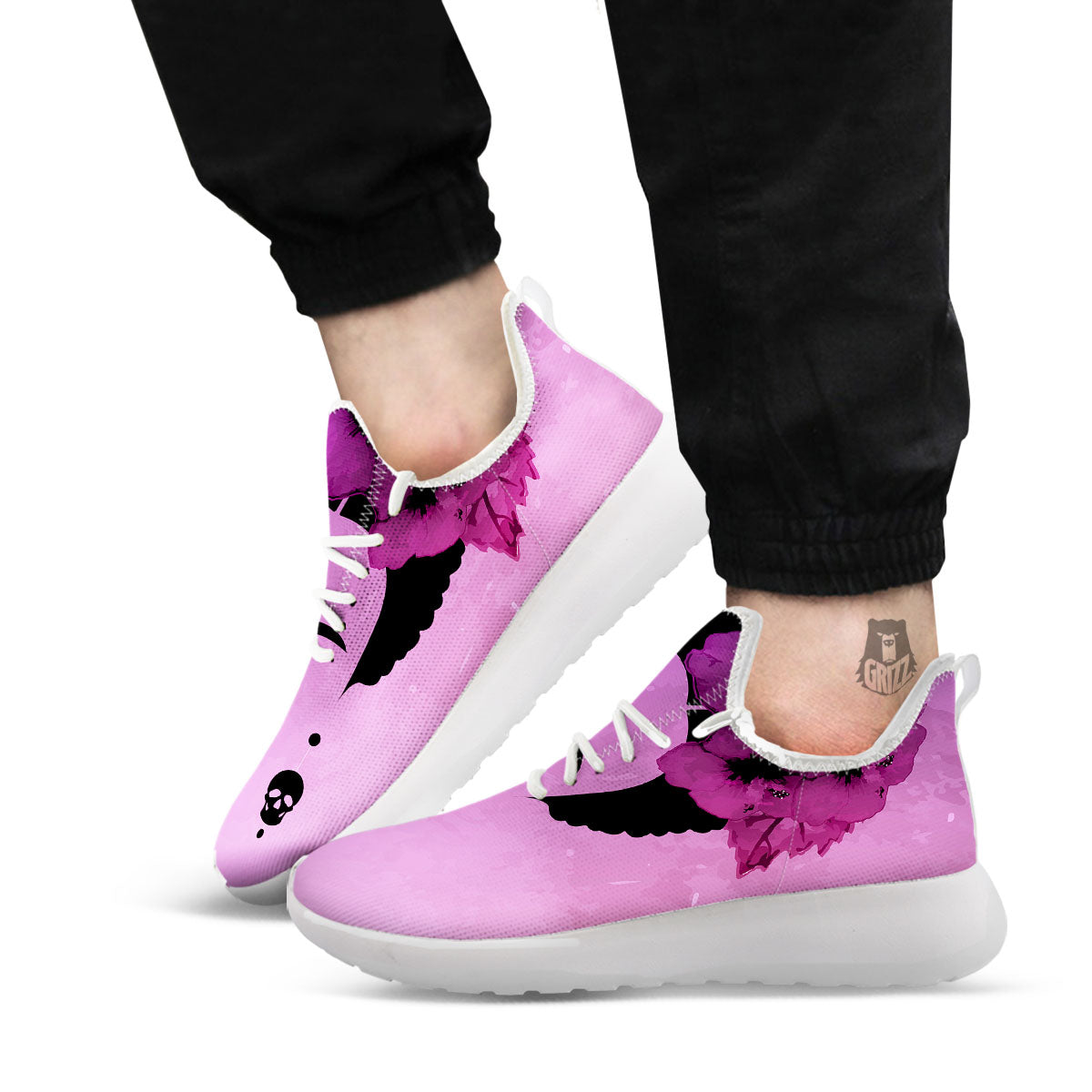 Pink Floral And Frida Kahlo Print White Athletic Shoes-grizzshop