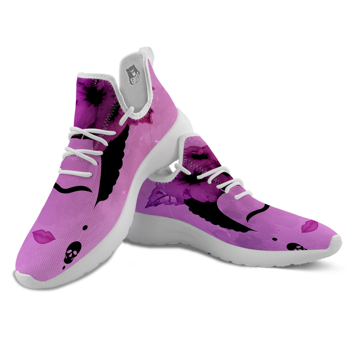 Pink Floral And Frida Kahlo Print White Athletic Shoes-grizzshop