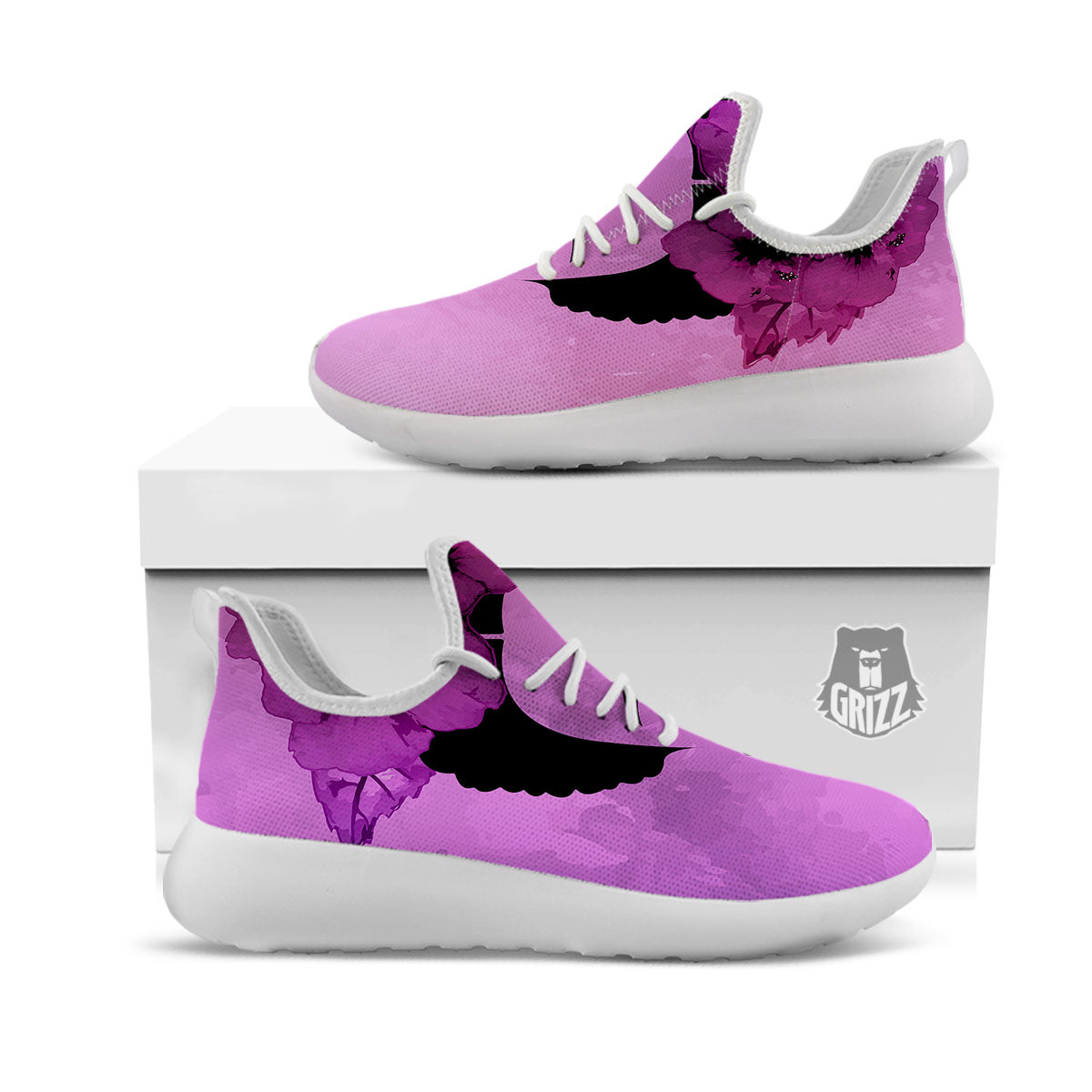 Pink Floral And Frida Kahlo Print White Athletic Shoes-grizzshop