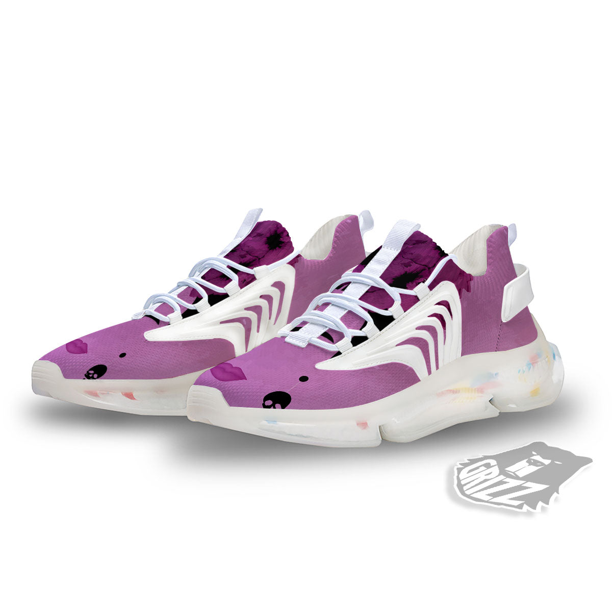 Pink Floral And Frida Kahlo Print White Gym Shoes-grizzshop