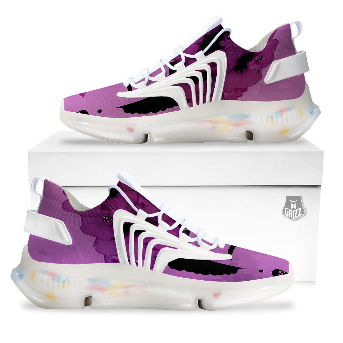 Pink Floral And Frida Kahlo Print White Gym Shoes-grizzshop