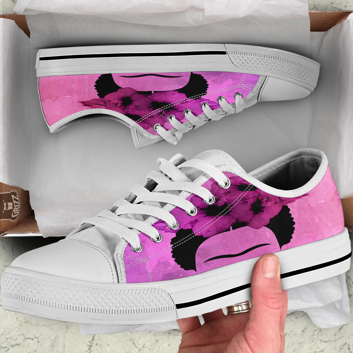 Pink Floral And Frida Kahlo Print White Low Top Shoes-grizzshop