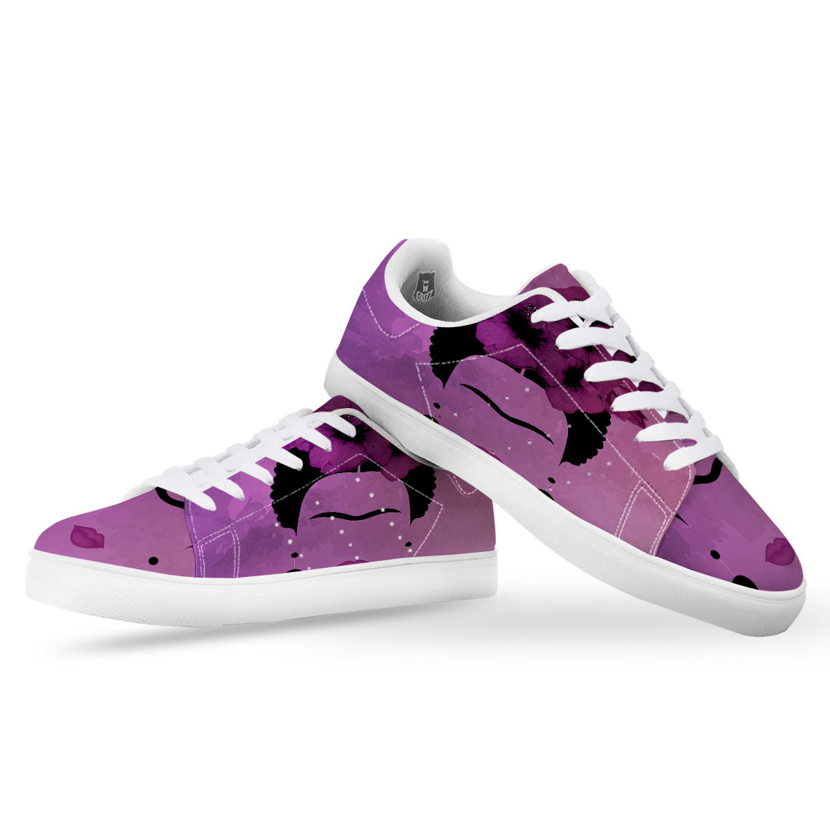 Pink Floral And Frida Kahlo Print White Low Top Sneakers-grizzshop