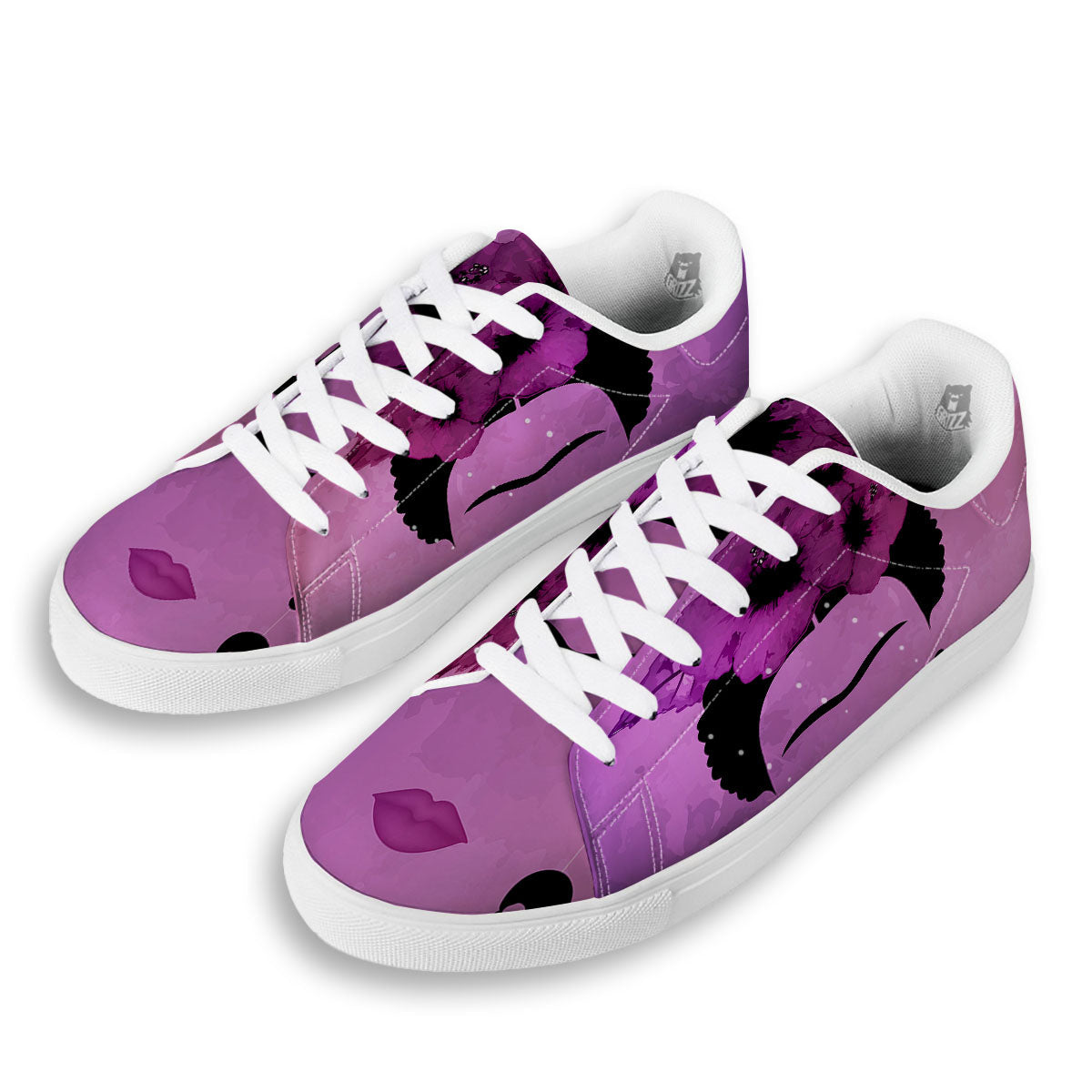 Pink Floral And Frida Kahlo Print White Low Top Sneakers-grizzshop