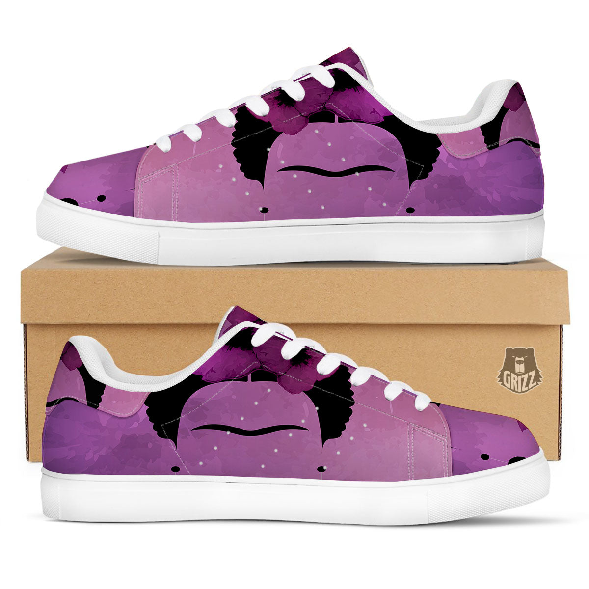 Pink Floral And Frida Kahlo Print White Low Top Sneakers-grizzshop