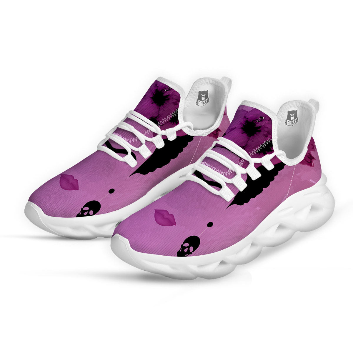 Pink Floral And Frida Kahlo Print White Running Shoes-grizzshop