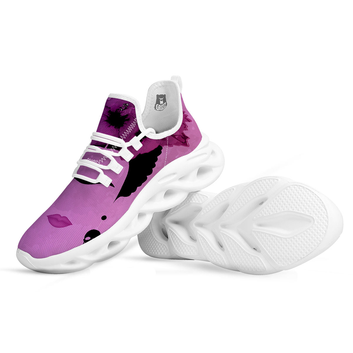 Pink Floral And Frida Kahlo Print White Running Shoes-grizzshop