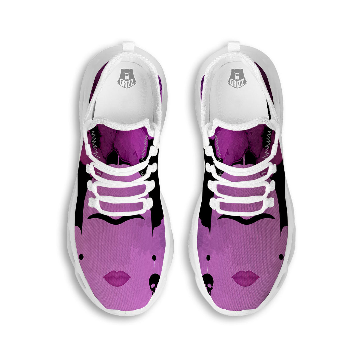 Pink Floral And Frida Kahlo Print White Running Shoes-grizzshop