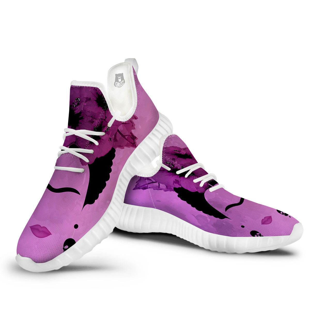 Pink Floral And Frida Kahlo Print White Walking Shoes-grizzshop