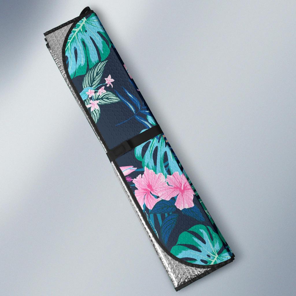 Pink Floral Tropical Palm Leaves Hawaiian Pattern Print Car Sun Shade-grizzshop