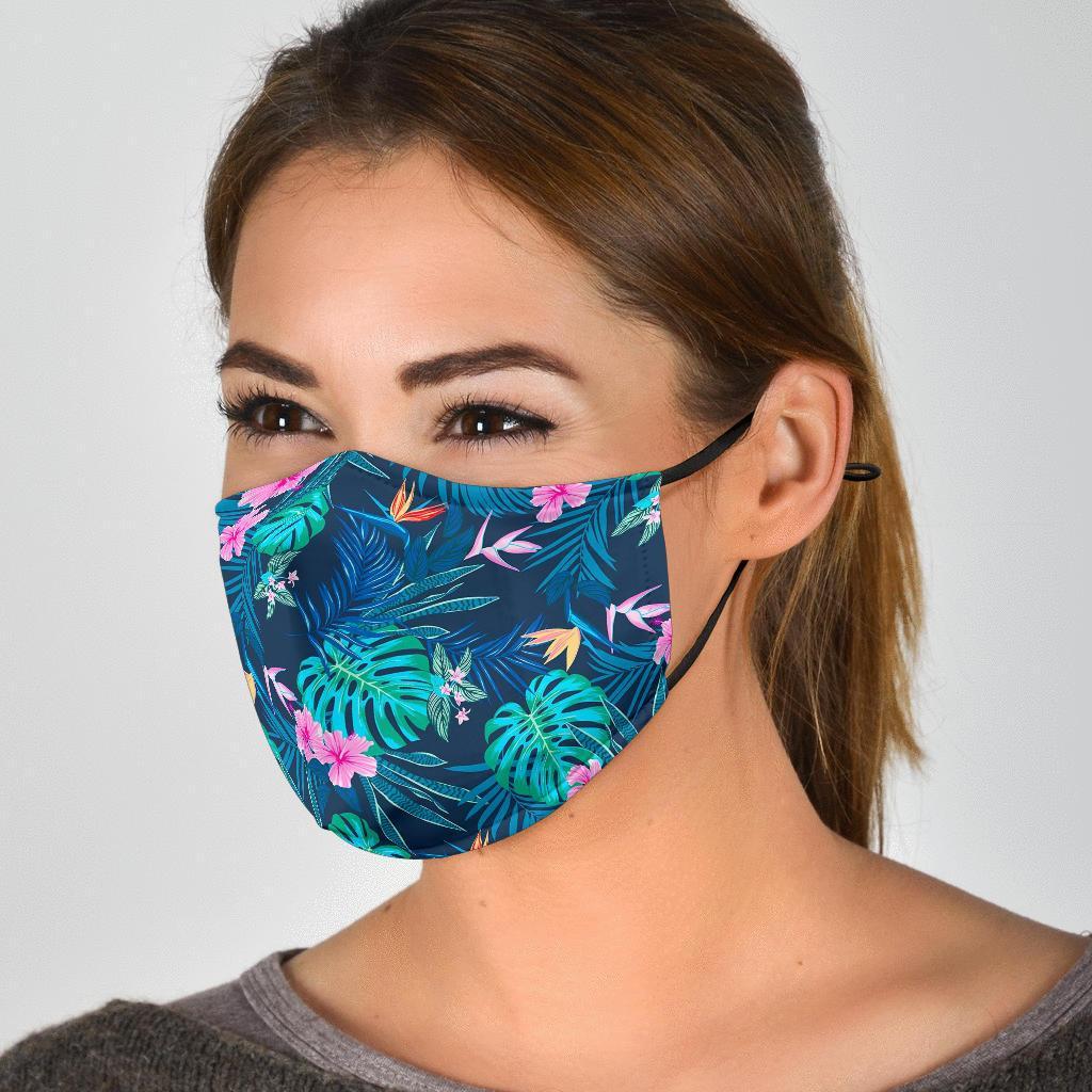 Pink Floral Tropical Palm Leaves Hawaiian Pattern Print Face Mask-grizzshop