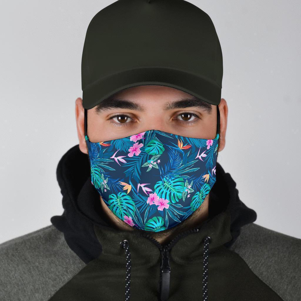 Pink Floral Tropical Palm Leaves Hawaiian Pattern Print Face Mask-grizzshop