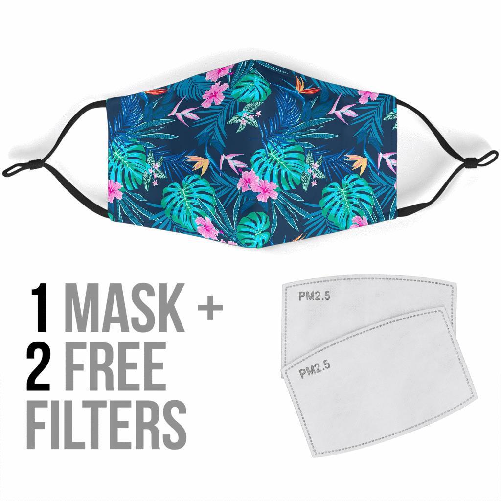 Pink Floral Tropical Palm Leaves Hawaiian Pattern Print Face Mask-grizzshop