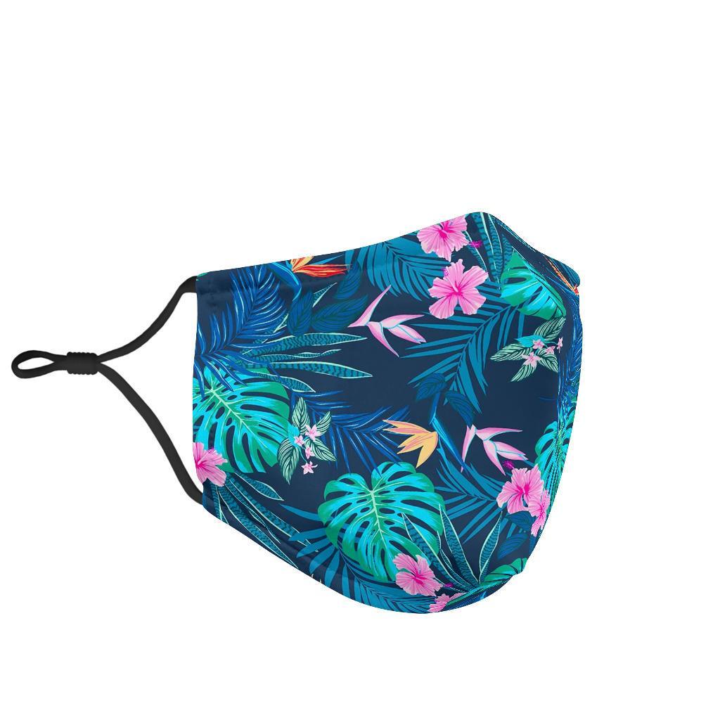 Pink Floral Tropical Palm Leaves Hawaiian Pattern Print Face Mask-grizzshop